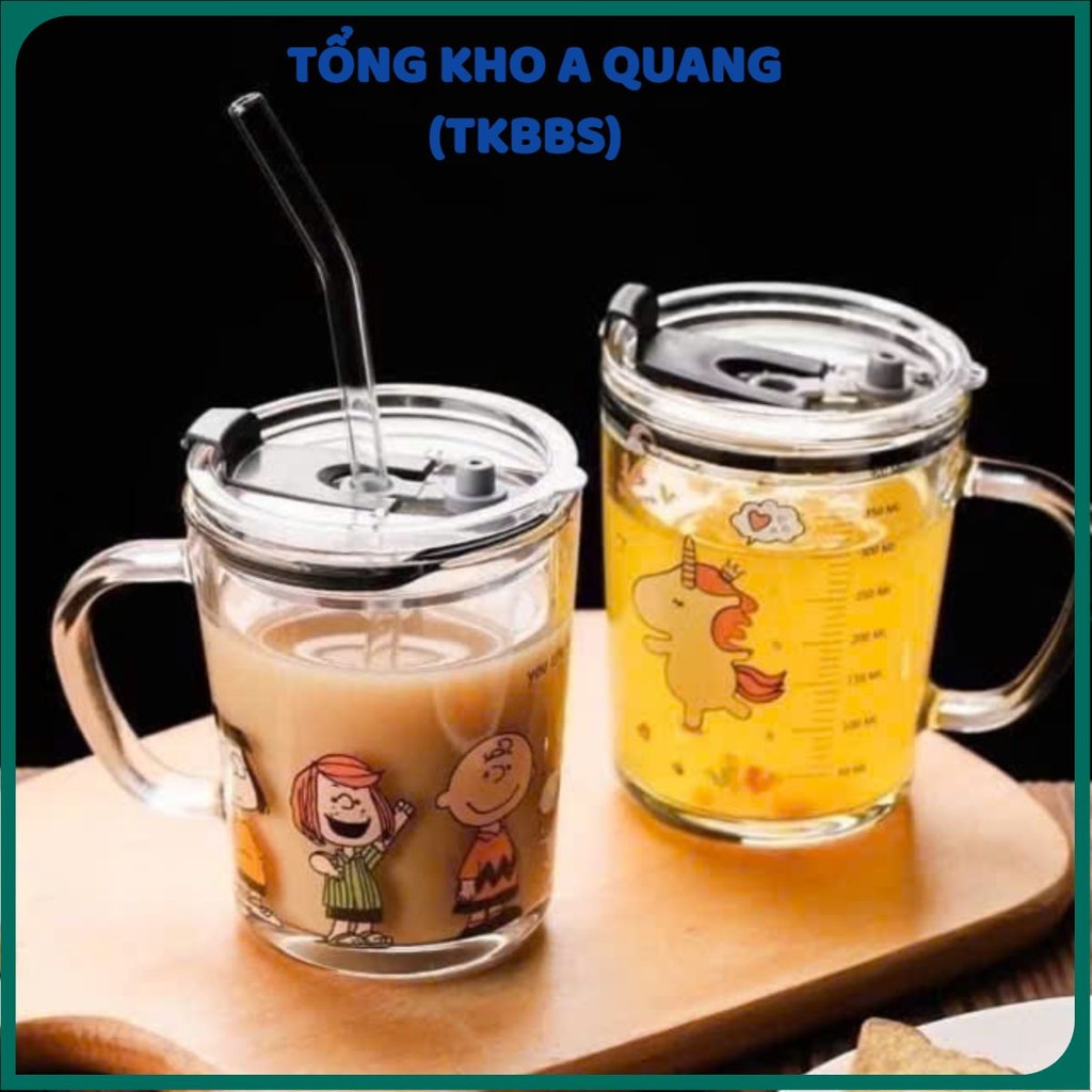 Cốc Pha Sữa Cho Bé Có Ống Hút Chất Liệu An Toàn,Cốc Tập Uống Dễ Thương Dung Tích 350ml - LY CHIA VẠCH THUỶ TINH CAO CẤP