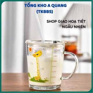 CỐC TẬP UỐNG DỄ THƯƠNG DUNG TÍCH 350ML - Ly Chia Vạch Thuỷ Tinh Cao Cấp,Cốc Pha Sữa Có Ống Hút Chất Liệu An Toàn