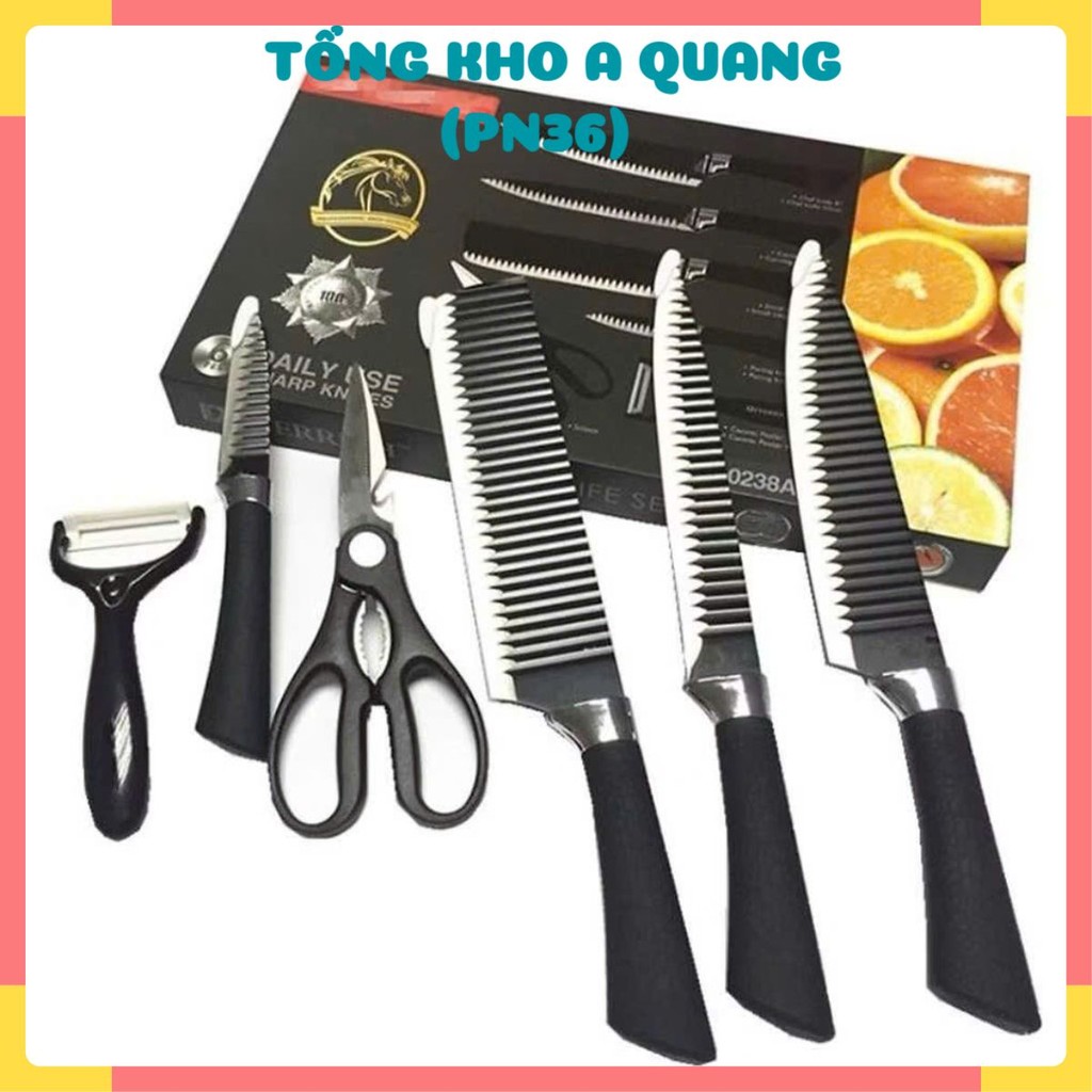 Bộ Dao Nhật 6 Món Cao Cấp Asakh Đa Năng Tiện Dụng,  SET DAO SÓNG 6 CHI TIẾT - DAO37R