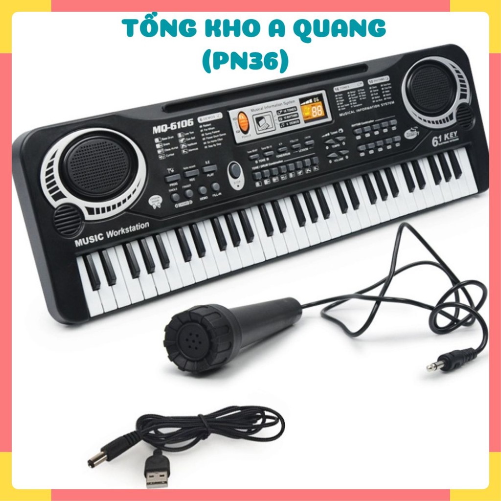 Đàn PIANO 61 KEY Cho Bé - Đàn ORGAN Kèm Míc Có Loa Cực To Giúp Bé Giải Trí 6 Bàn Phím Kèm Mic 6 Bài Hát Và 16 Tone Nhạc
