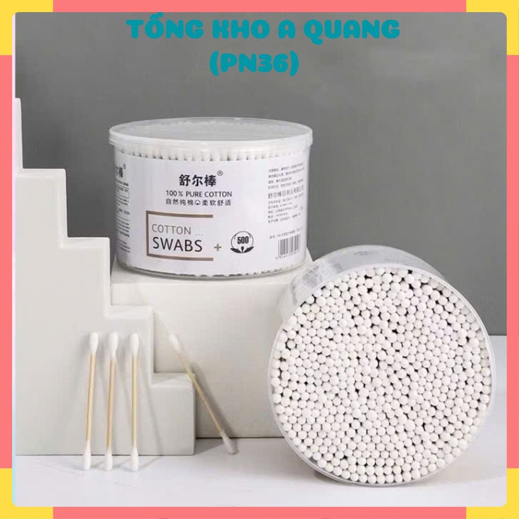 Tăm Bông Ráy Tai Cao Cấp Thân Gỗ Mềm Mại Giúp Vệ Sinh Tai Hiệu Quả,  HỘP 500 TĂM BÔNG THÂN GỖ - TAMBONG5002
