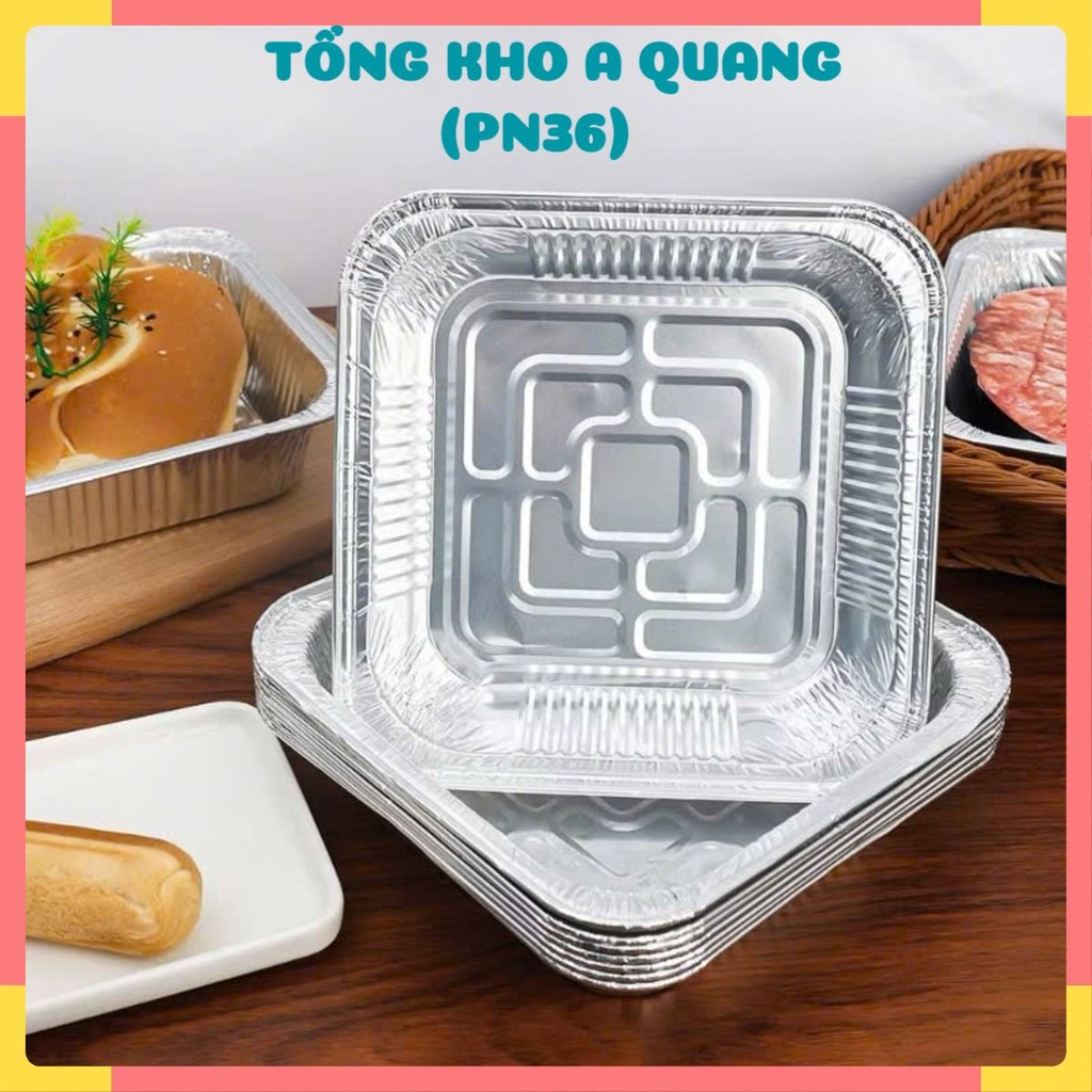 SET 10 Khay Giấy Bạc Lót Nồi Chiên Không Dầu,  KHUÔN GIẤY BẠC CHỮ NHẬT 410ML - KHUONGIAYBAC410
