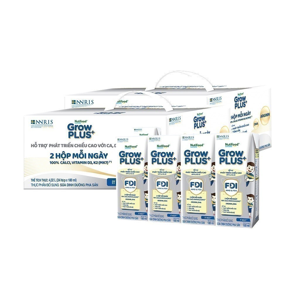Combo 2 Thùng 24 Hộp Sữa Bột Pha Sẵn Nutifood Sweden GrowPLUS+ Cao lớn vượt trội hộp 180 ml