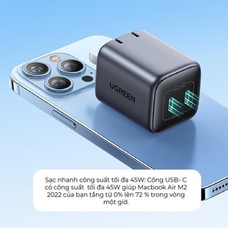 Củ sạc nhanh UGREEN 45W CD294 Nexode | Công nghệ GaN | 2 cổng Type C | Bảo hành 18 tháng 1 đổi 1 90572 90573 1533115327