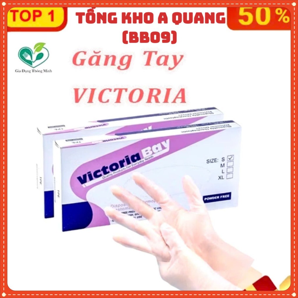 GĂNG TAY CAO SU LÀM BẾP GĂNG VIC L, Hộp 100 Găng Tay Siêu Dai Nấu Ăn Victoria Bay - MA: GANGTAY