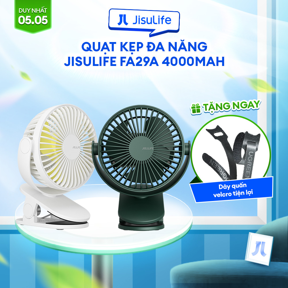 Ảnh Quạt Kẹp Đa Năng Jisulife FA29A Cao Cấp Mát 360 Độ | Pin 4000mAh Sạc Nhanh Sử Dụng Đến 12h | Chính Hãng - BH 12 Tháng 1