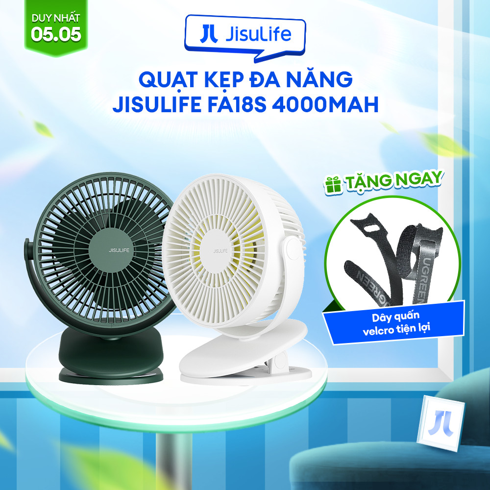Ảnh Quạt Kẹp Đa Năng Jisulife FA18S Cao Cấp Mát 360 Độ | Pin 4000mAh Sạc Nhanh Sử Dụng Đến 16h | Chính Hãng - BH 12 Tháng 1