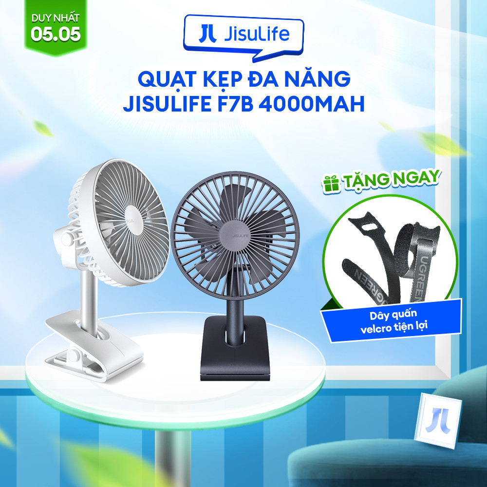 Ảnh Quạt Kẹp Đa Năng Jisulife F7B Cao Cấp Mát 360 Độ | Pin 4000mAh Sạc Nhanh Sử Dụng Đến 12h | Chính Hãng - BH 12 Tháng 1