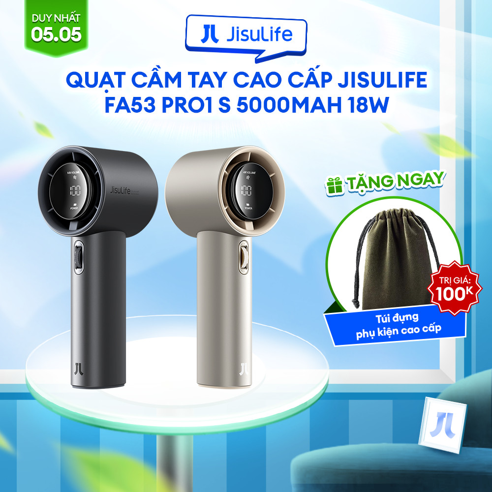 Ảnh Quạt Cầm Tay Cao Cấp JISULIFE FA53 Pro1/Pro1 S | Con Lăn 100 Cấp Gió - LED Hiển Thị Pin - Sử Dụng Đến 15H | Bảo Hành 12T 1