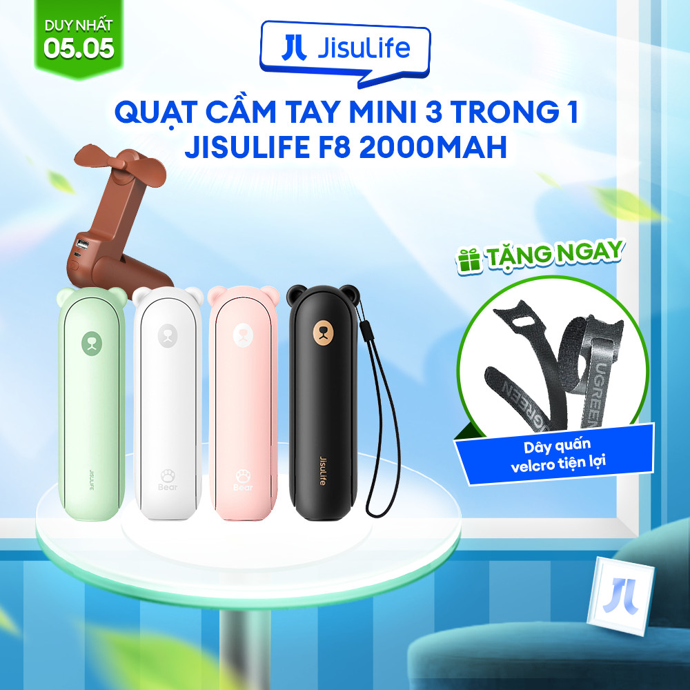 Ảnh Quạt Cầm Tay Mini 3 Trong 1 JISULIFE F8 2000mAh Tích Hợp Sạc Dự Phòng, Đèn Pin Siêu Sáng Chính Hãng - Bảo Hành 12 Tháng 1