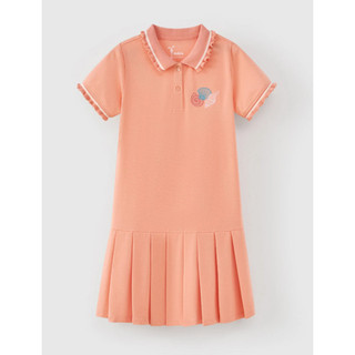 Đầm thun polo tay ngắn xếp ly thêu vỏ sò bé gái Rabity 93516