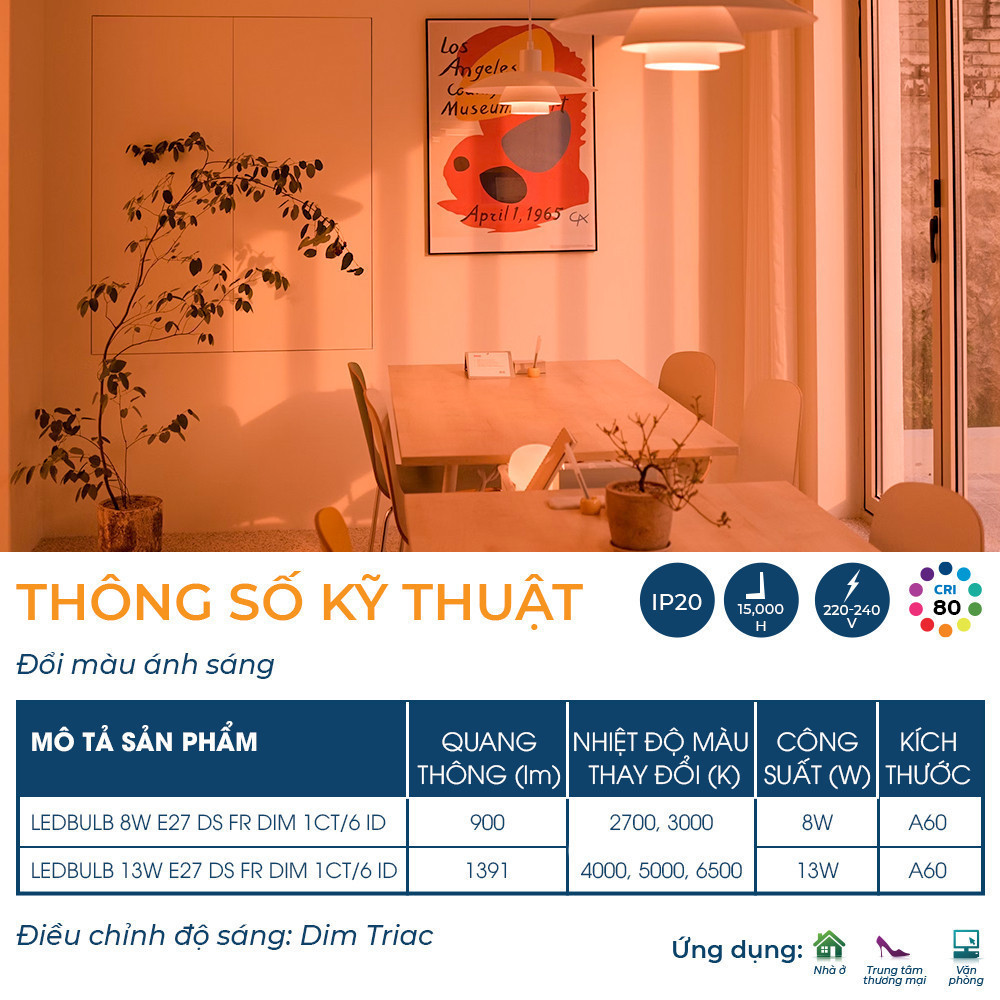 Ảnh Bóng đèn Philips LED Bulb A60 DS FR DIM thay đổi nhiệt độ màu + bảo vệ mắt - Công suất (8W, 13W) 3