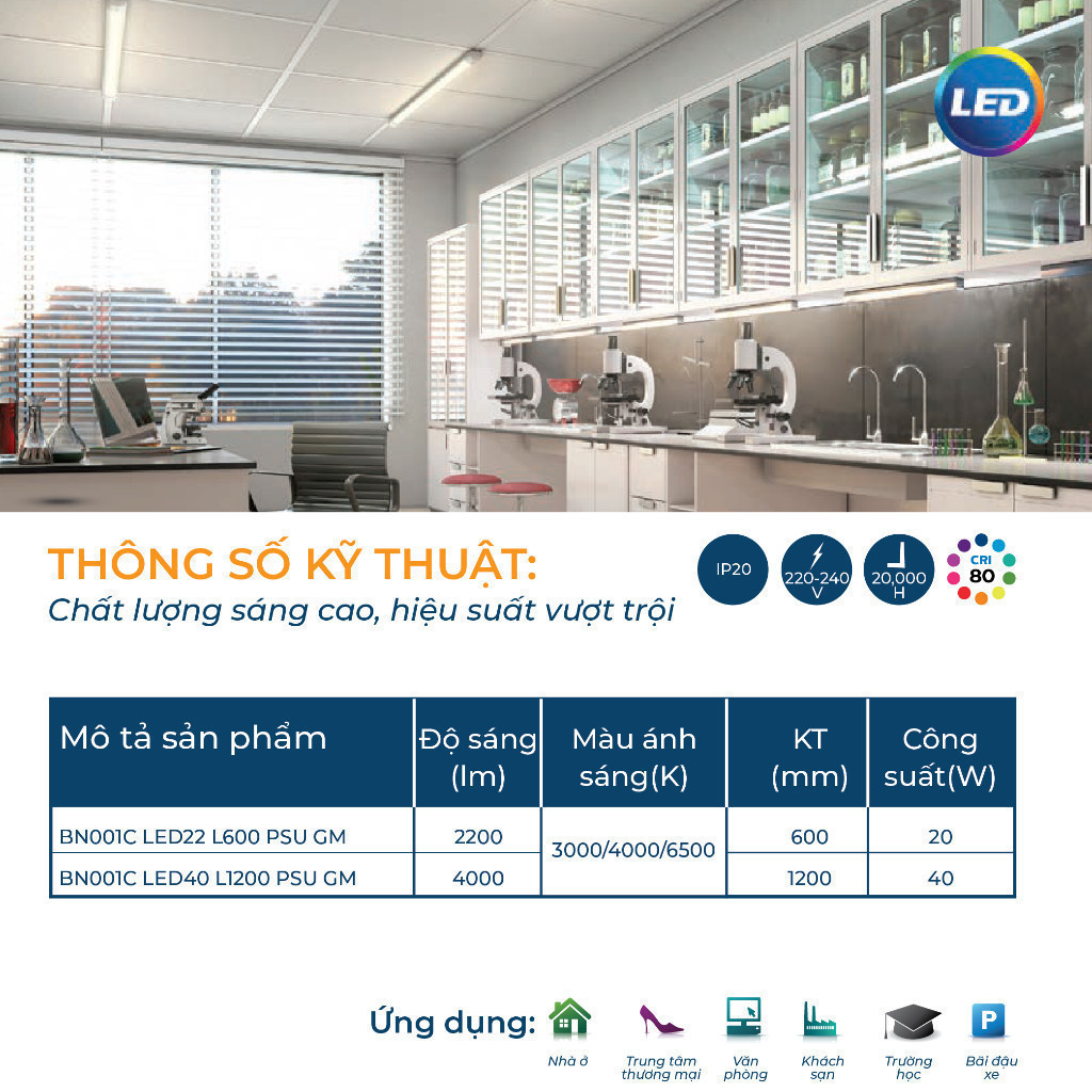 Ảnh Bộ đèn Bán Nguyệt Philips LED BN001C 20W/ 40W (01 bóng) 2
