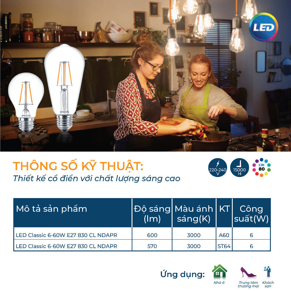Ảnh Bóng đèn Philips LED Classic (ánh sáng vàng 3000K)- Thiết kế cổ điển, ánh sáng chất lượng cao (01 bóng) 4