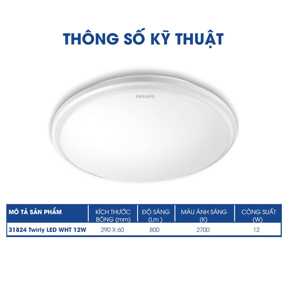 Ảnh Đèn ốp trần Philips 31824 Twirly LED WHT công suất 12W - Ánh sáng vàng 2700K (01 đèn) 1