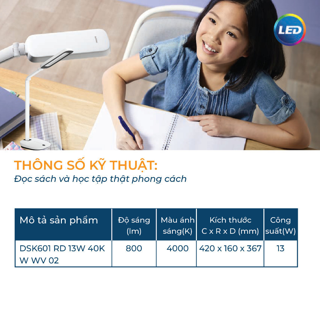 Ảnh Đèn bàn học bảo vệ mắt Philips LED RobotPlus DSK601 RD 13W ánh sáng trung tính 4000K, 4 cấp độ sáng 1