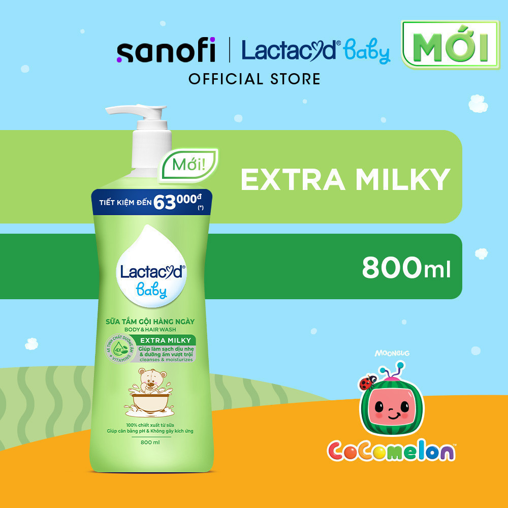 Ảnh Sữa Tắm Gội Trẻ Em Lactacyd Baby Extra Milky Làm Sạch Dịu Nhẹ và Dưỡng Ẩm Vượt Trội Size Jumbo 800ml 2