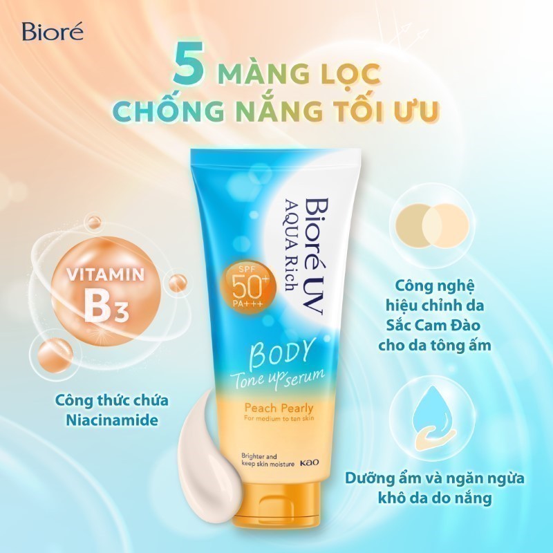 Ảnh Biore UV Aqua Rich Serum Chống Nắng Dưỡng Thể Nâng Tông Peach Pearly 130ml 3