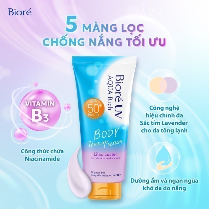 Ảnh Biore UV Aqua Rich Serum Chống Nắng Dưỡng Thể Nâng Tông Lilac Luster 130ml 3