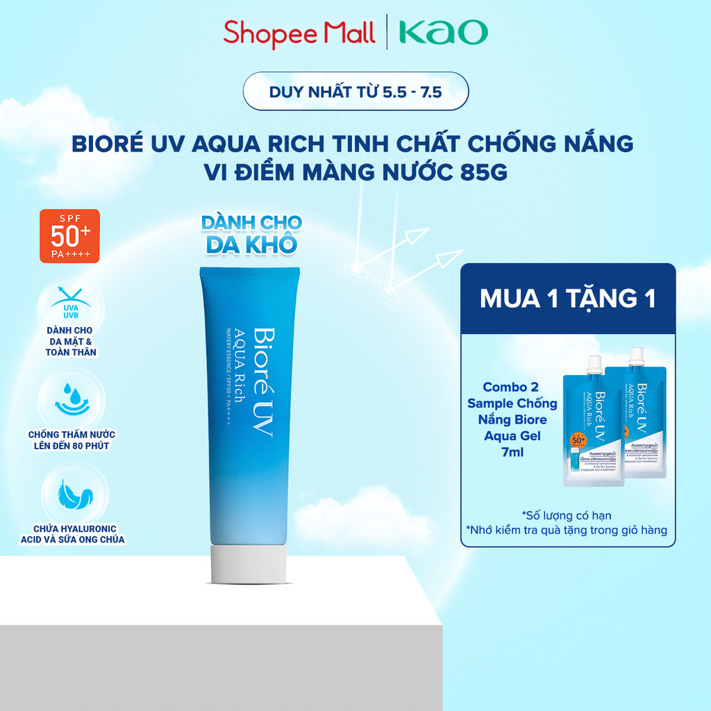 Ảnh Essence Chống Nắng Màng Nước Dưỡng Ẩm Biore UV Aqua Rich Watery Essence SPF50+/PA++++ 85G 1