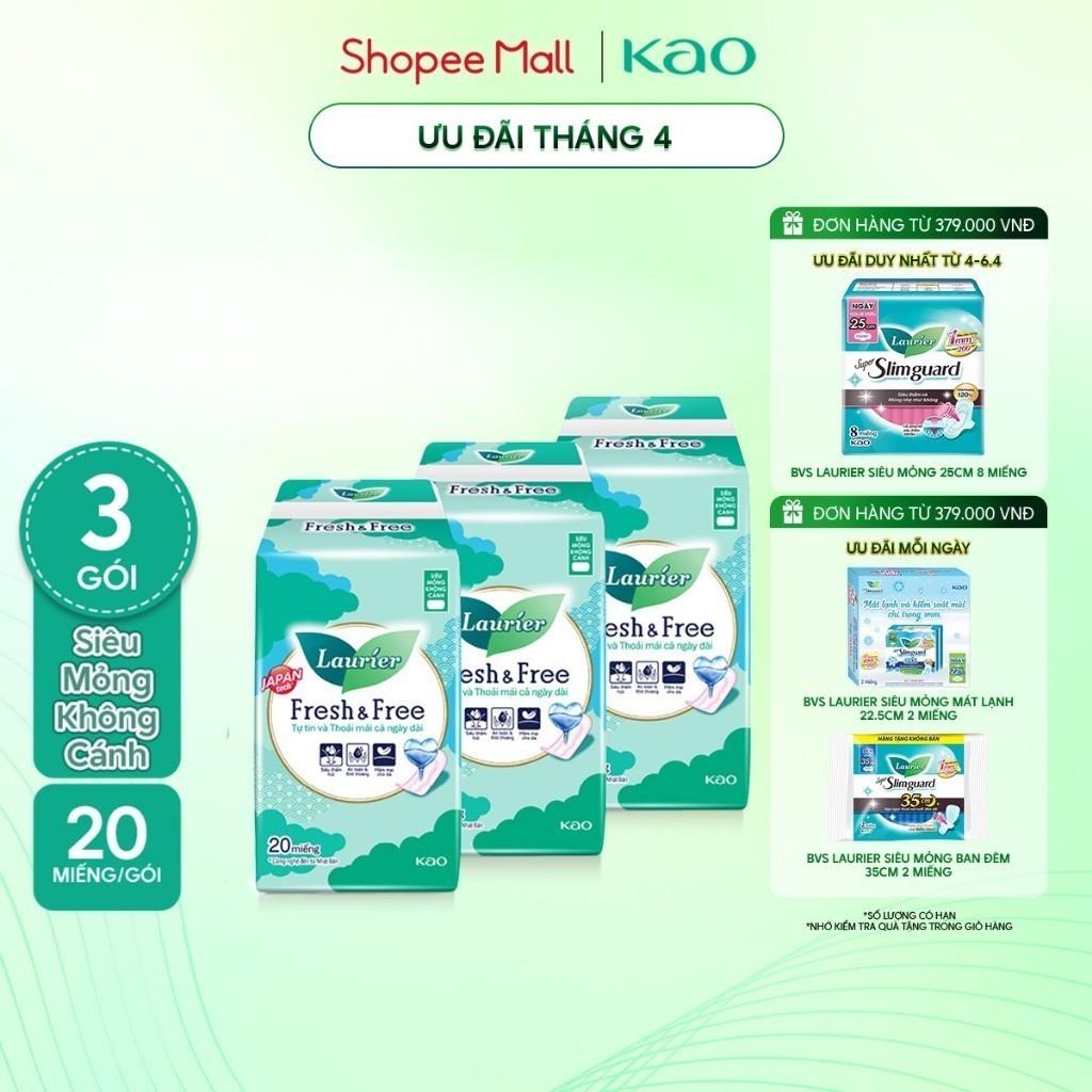 Ảnh Combo 3 Băng vệ sinh Laurier Fresh & Free Siêu Mỏng 1