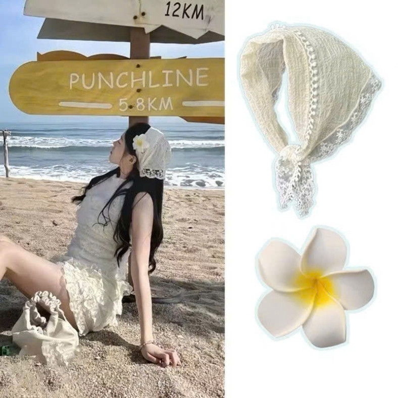 Khăn trùm đầu đi biển, khăn trùm đầu hình tam giác, băng đô cho nàng đi biển, đi du lịch xinh xắn GENCI KHANTB