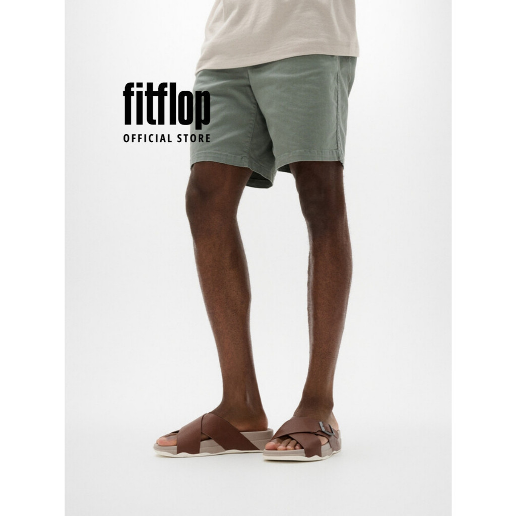 Dép Xăng Đan Nam FitFlop Da Xước SURFER Khóa Chéo - Brown - FOT - JI2-C74