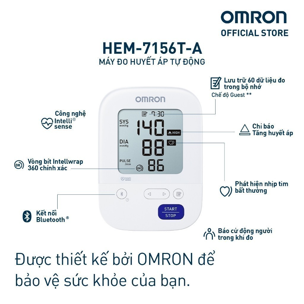 Ảnh Máy Đo Huyết Áp OMRON HEM-7156T-A Chính Hãng - Kết Nối Điện Thoại - IntelliSense 2