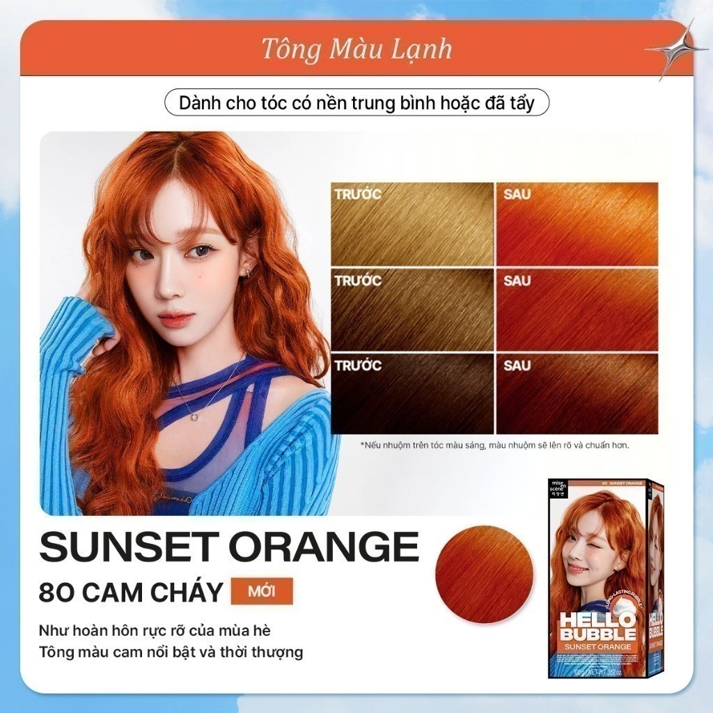 8O Cam Cháy - Nhuộm tóc mise en scène Hello Bubble 100g công thức cải tiến, dạng bọt bền và lâu tan, tông màu