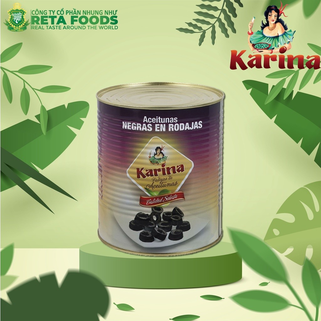 Trái oliu đen cắt lát Karina Spanish Sliced Black Olive 3055gr [Date 31-12-2026]