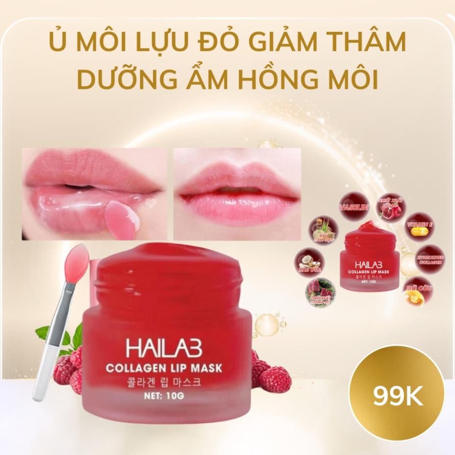 Ủ dưỡng môi lựu đỏ collagen Hàn Quốc HaiLaB giảm thâm, hồng môi dưỡng ẩm căng mọng 10gr (full hộp, full tem chính hãng)