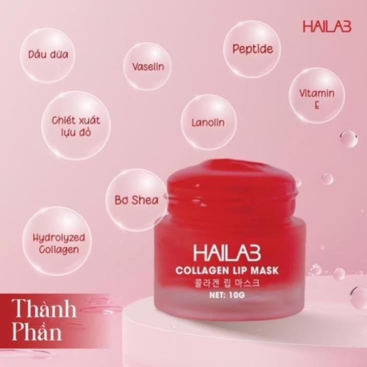 Ủ dưỡng môi lựu đỏ collagen Hàn Quốc HaiLaB giảm thâm, hồng môi dưỡng ẩm căng mọng 10gr (full hộp, full tem chính hãng)