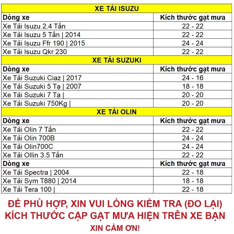 Gạt Mưa Xe Tải ISUZU QKR 150 190 210 230 270 NQR FFR NPF NMR FVR  loại lưỡi mềm silicon gạt sạch êm ái