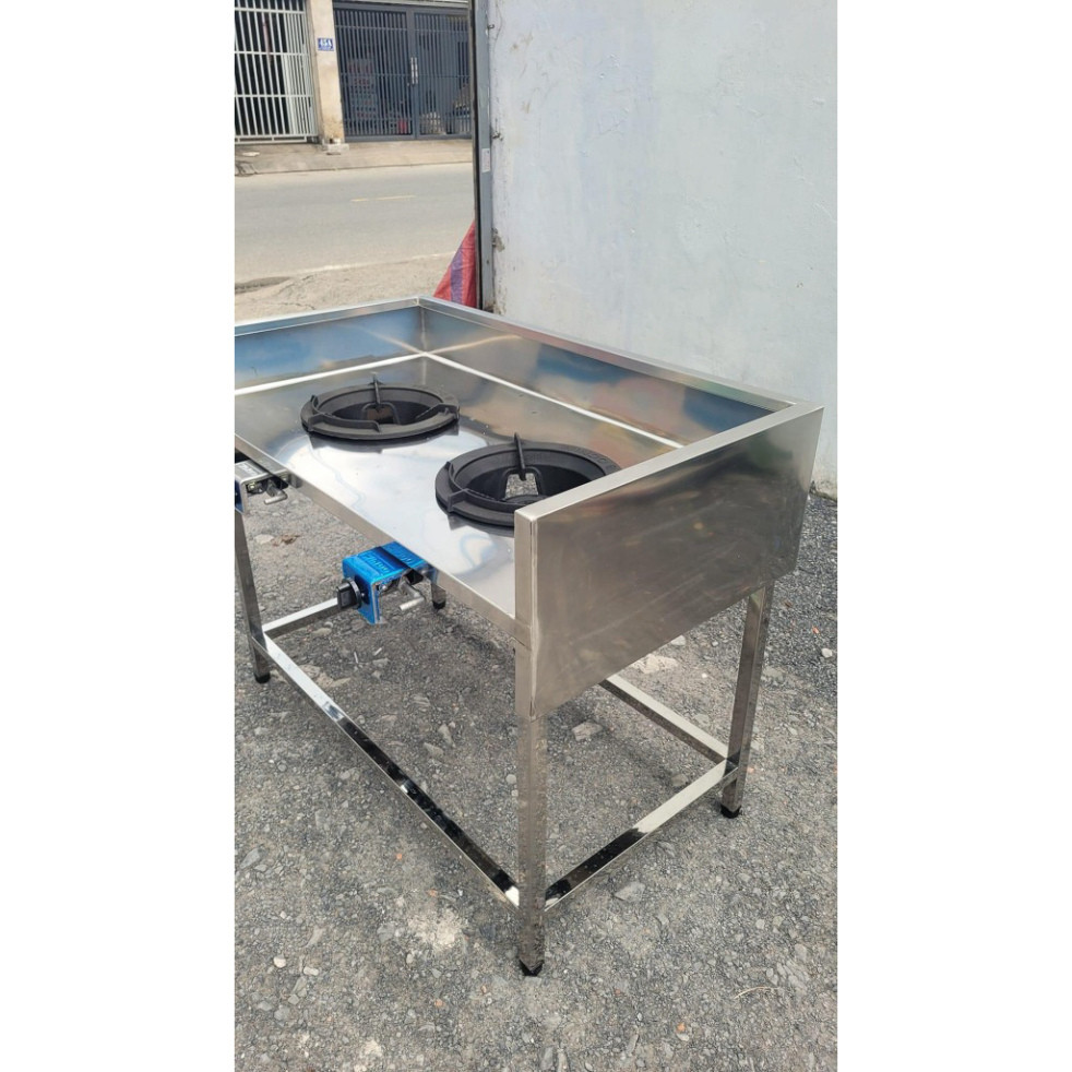 Bàn bếp gas công nghiệp 2 họng cho nhà hàng, quán ăn bằng inox chịu nhiệt cao không han gỉ
