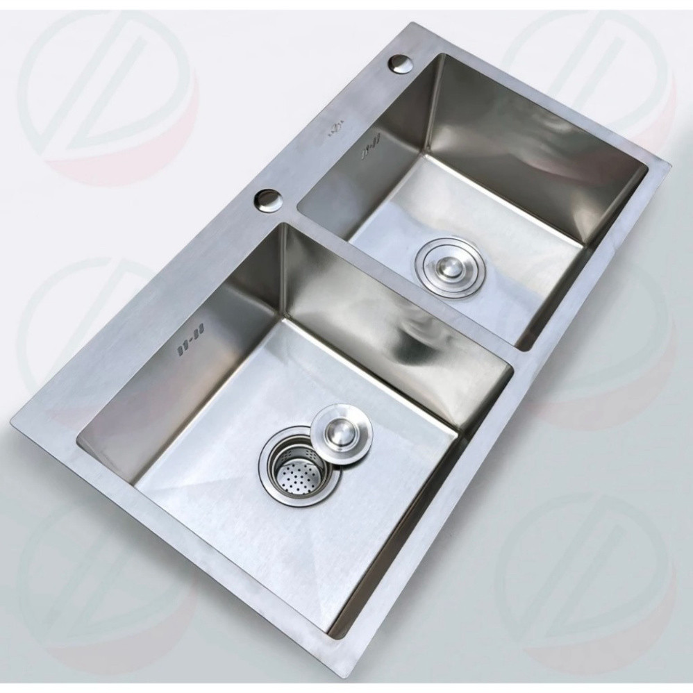 Chậu rửa chén bát 2 ngăn inox 304 đúc nguyên khối 2 tầng kèm vòi rửa và rổ đa năng