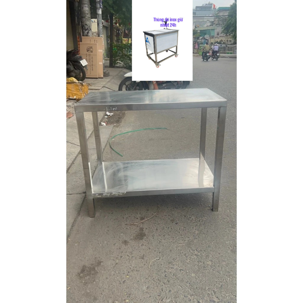 Bàn chặt, bàn sơ chế công nghiệp 2 tầng cỡ lớn cho nhà hàng, quán ăn bằng inox chịu lực tốt