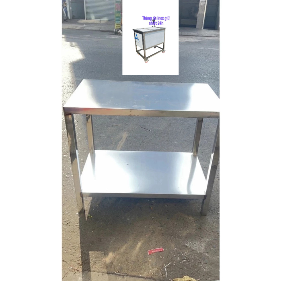 Bàn chặt, bàn sơ chế công nghiệp 2 tầng cỡ lớn cho nhà hàng, quán ăn bằng inox chịu lực tốt
