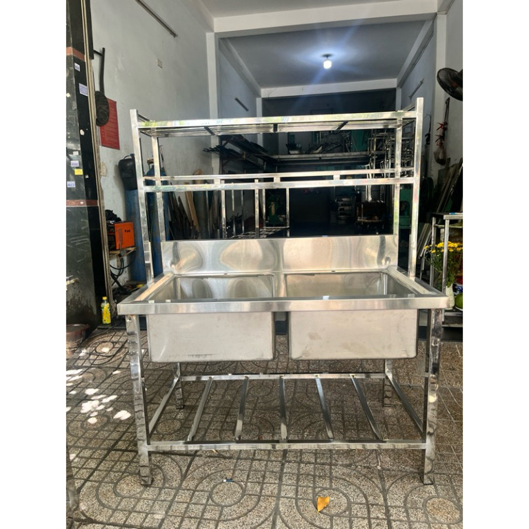 🔥 CHẬU RỬA INOX 2 NGĂN KÈM KỆ 2 TẦNG ĐỂ CHÉN – TIỆN LỢI & CHẮC CHẮN 🔥