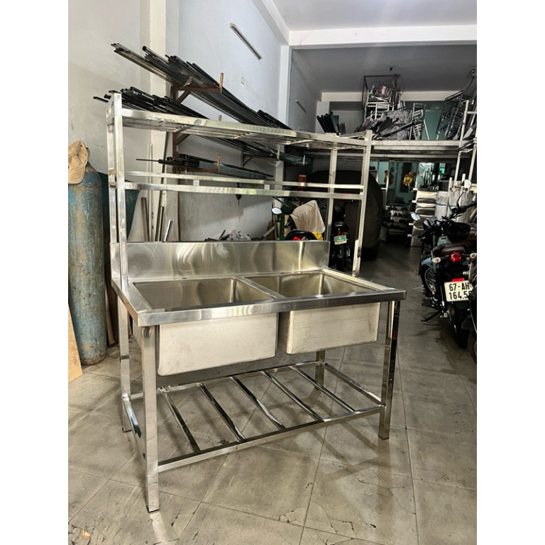 🔥 CHẬU RỬA INOX 2 NGĂN KÈM KỆ 2 TẦNG ĐỂ CHÉN – TIỆN LỢI & CHẮC CHẮN 🔥