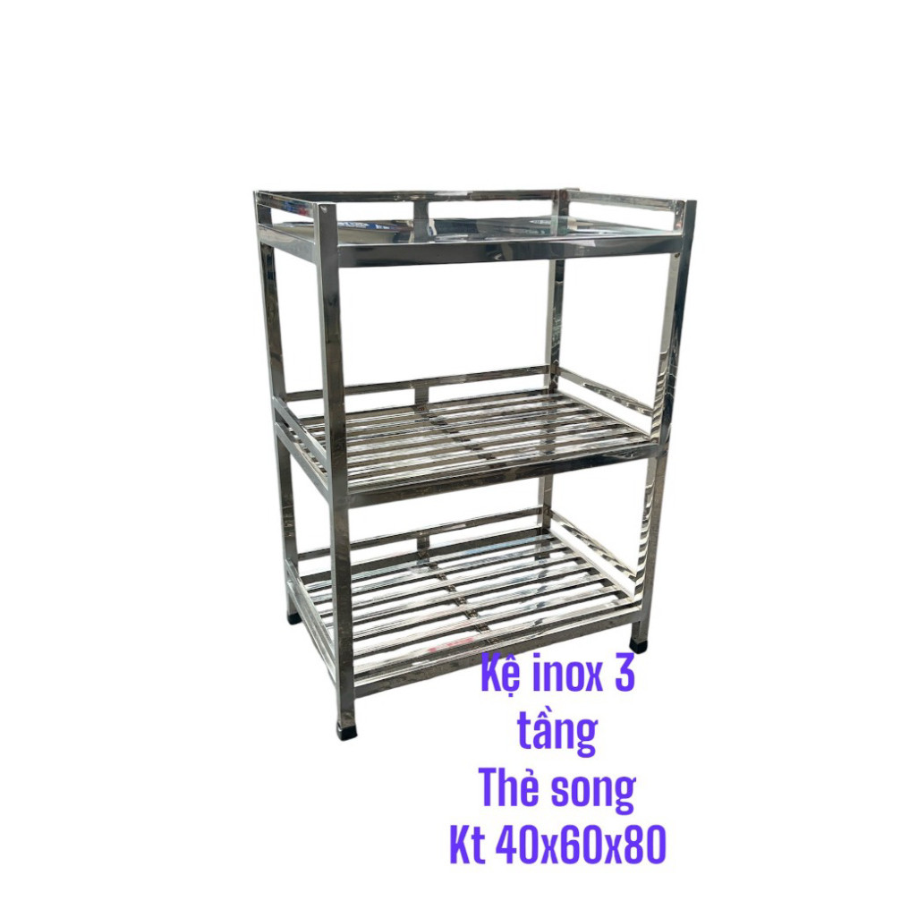 Kệ inox 3 tầng bền đẹp chắc chắn chịu lực tốt dùng cho quán ăn