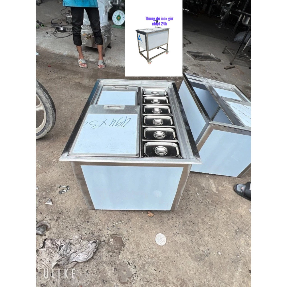 Thùng đá inox âm bàn 3 lớp giữ nhiệt tốt có van khóa nước tiện lợi chắc chắn không han gỉ
