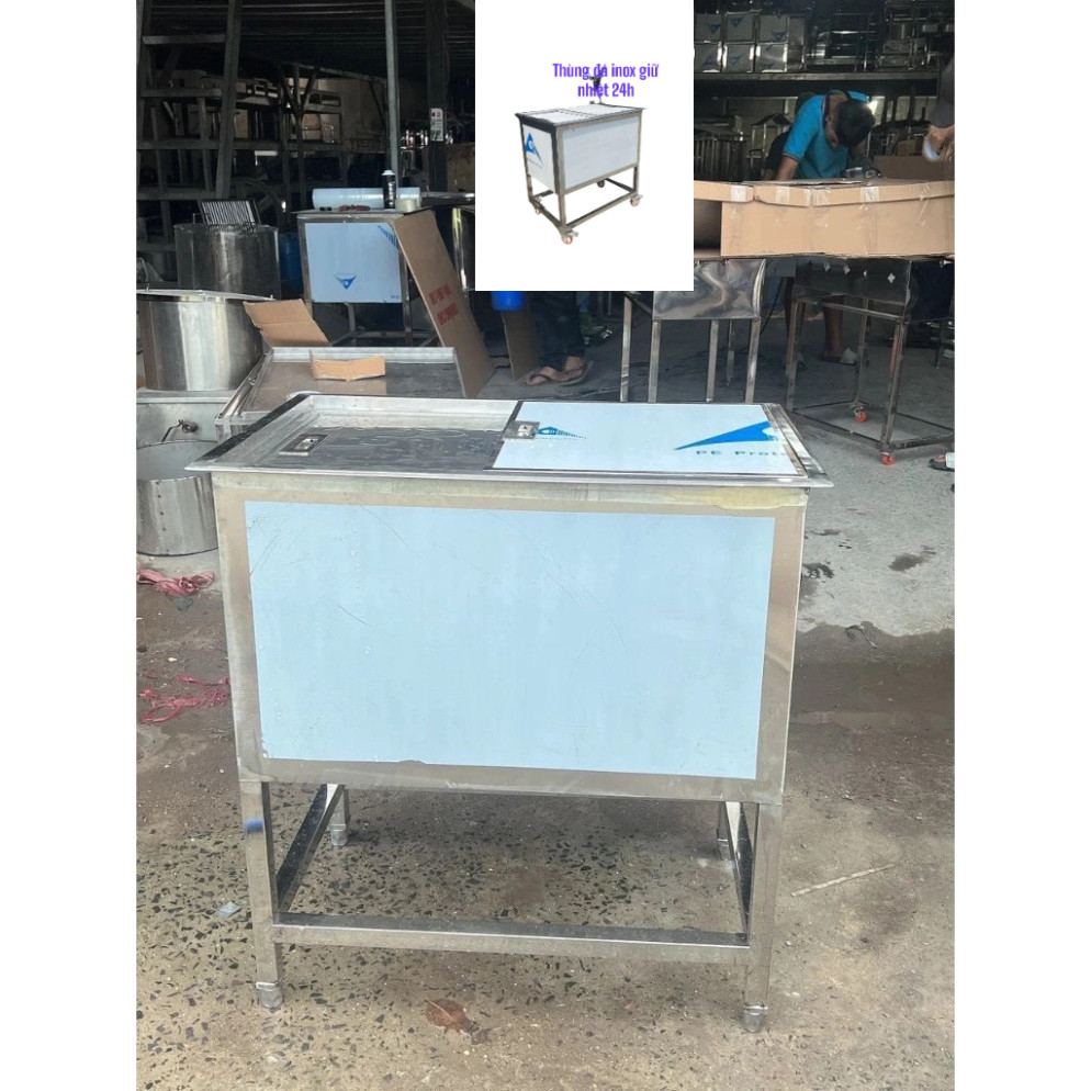 Thùng đá inox âm bàn 3 lớp giữ nhiệt tốt có van khóa nước tiện lợi chắc chắn không han gỉ