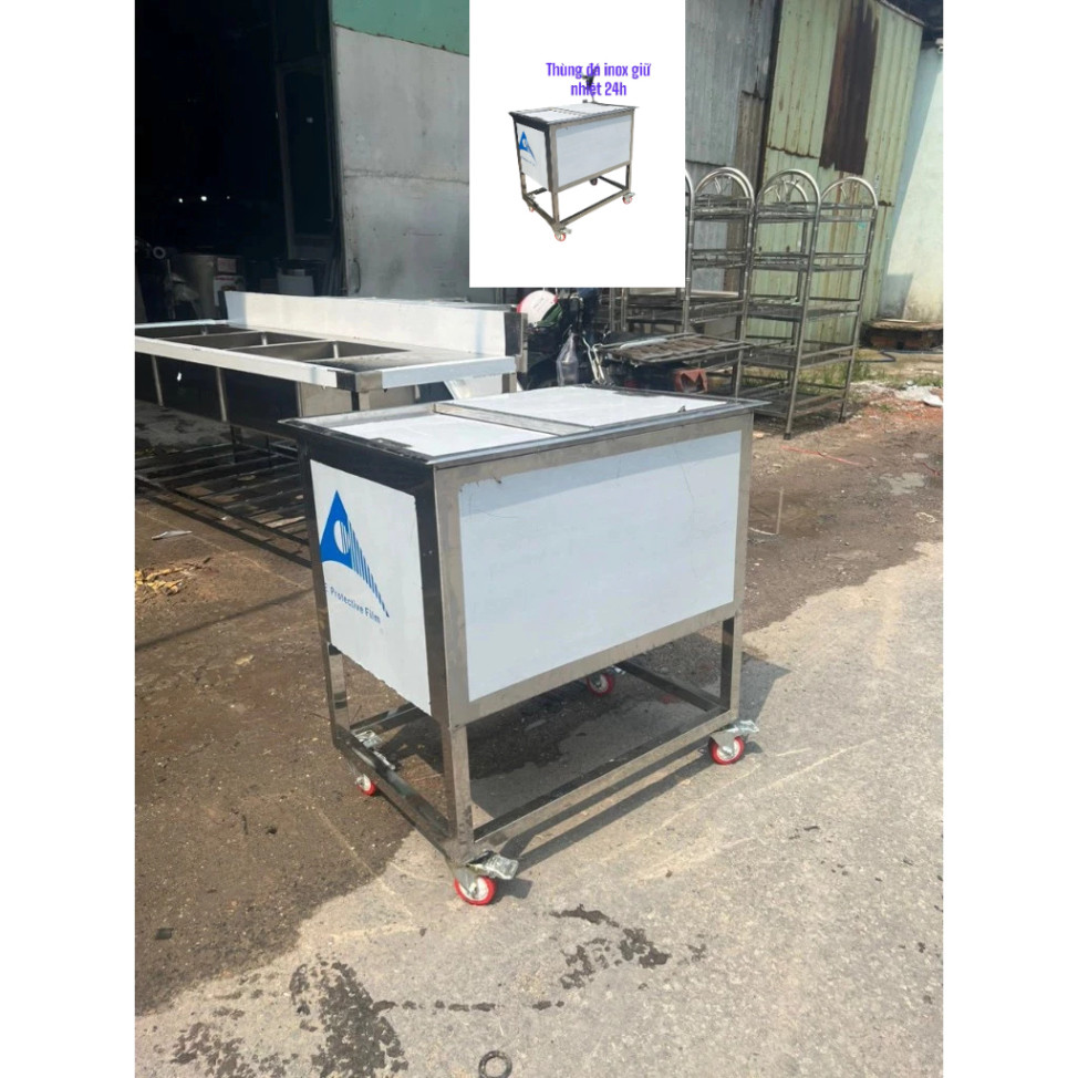 Thùng đá inox âm bàn 3 lớp giữ nhiệt tốt có van khóa nước tiện lợi chắc chắn không han gỉ