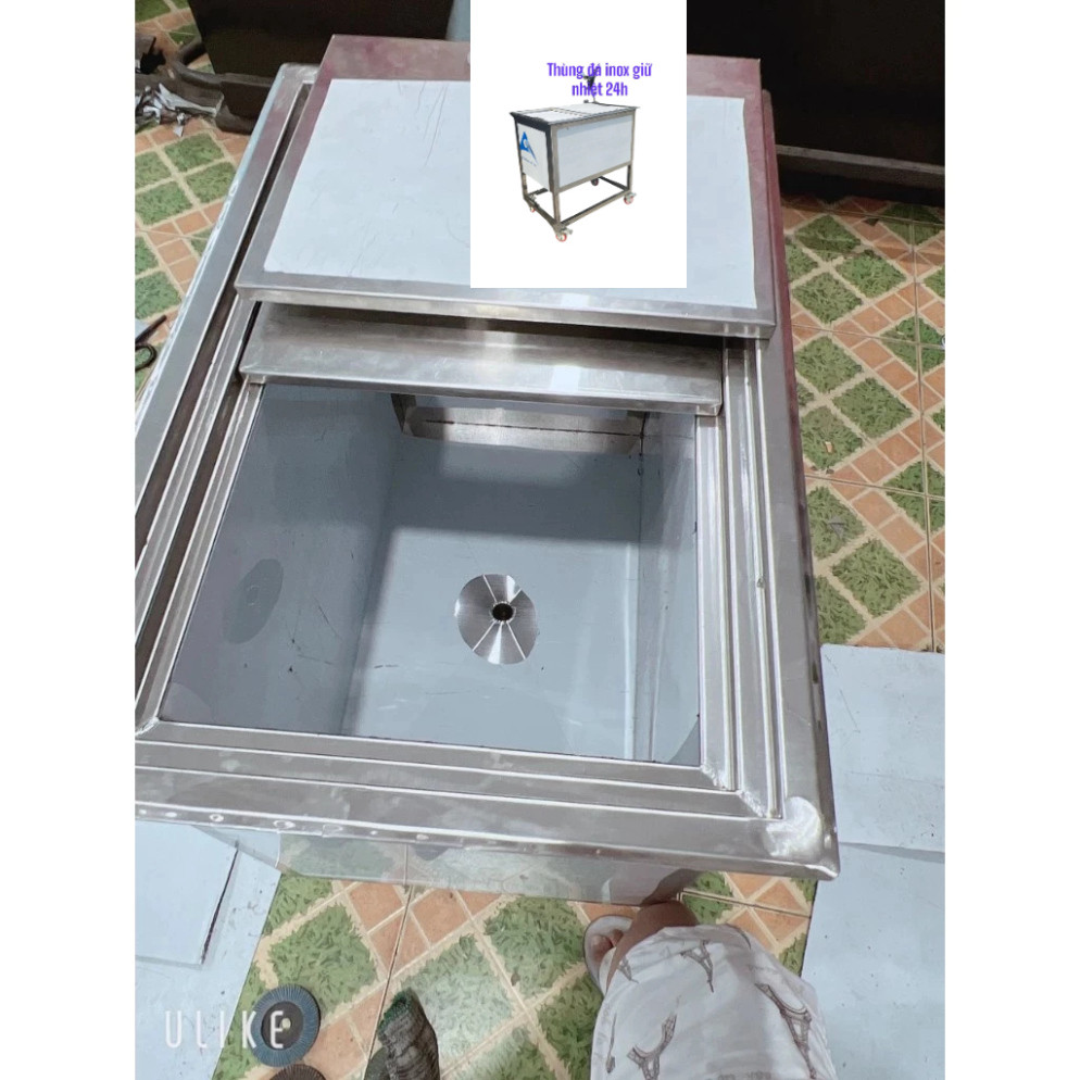 Thùng đá inox âm bàn 3 lớp giữ nhiệt tốt có van khóa nước tiện lợi chắc chắn không han gỉ