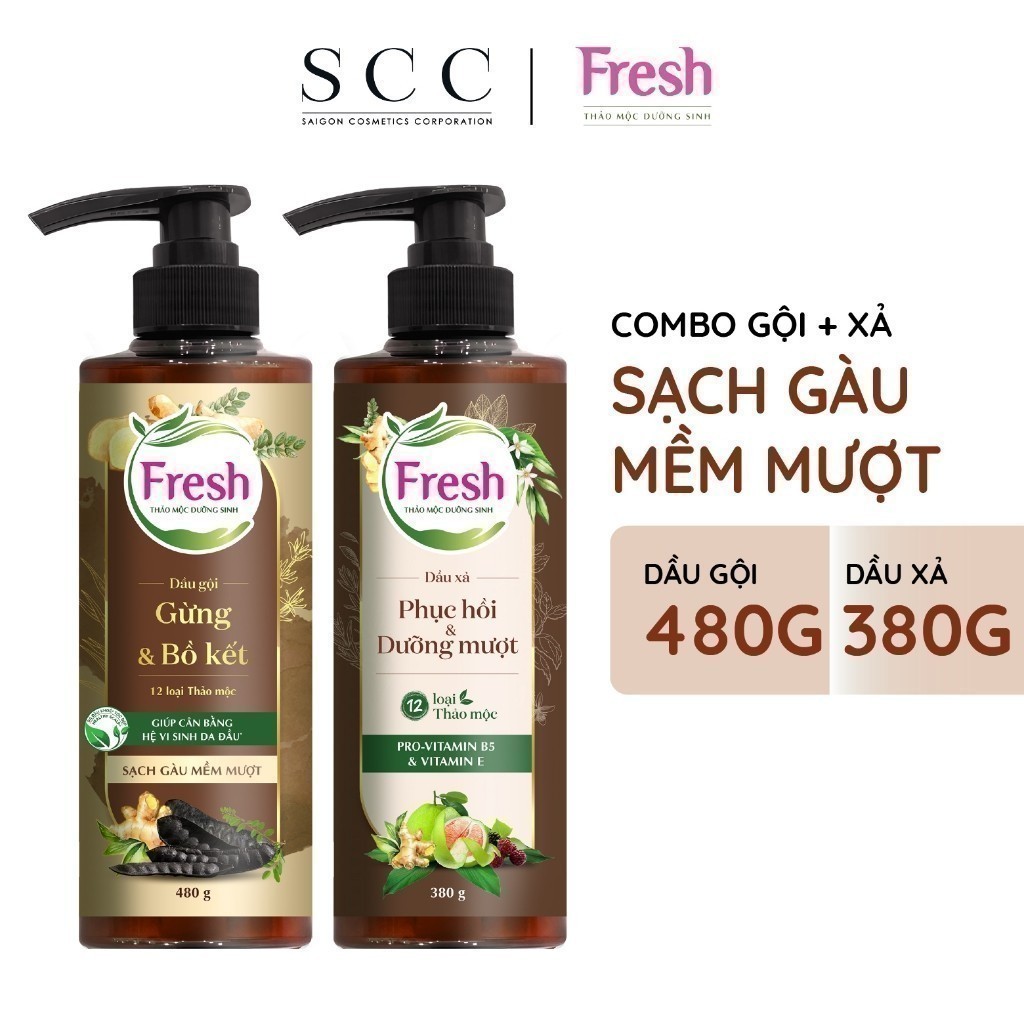 Ảnh Phiên bản mới - Combo Dầu gội + Dầu xả Fresh Thảo mộc dưỡng sinh Sạch gàu mềm mượt 480g + Phục hồi và Dưỡng mượt 380g 4