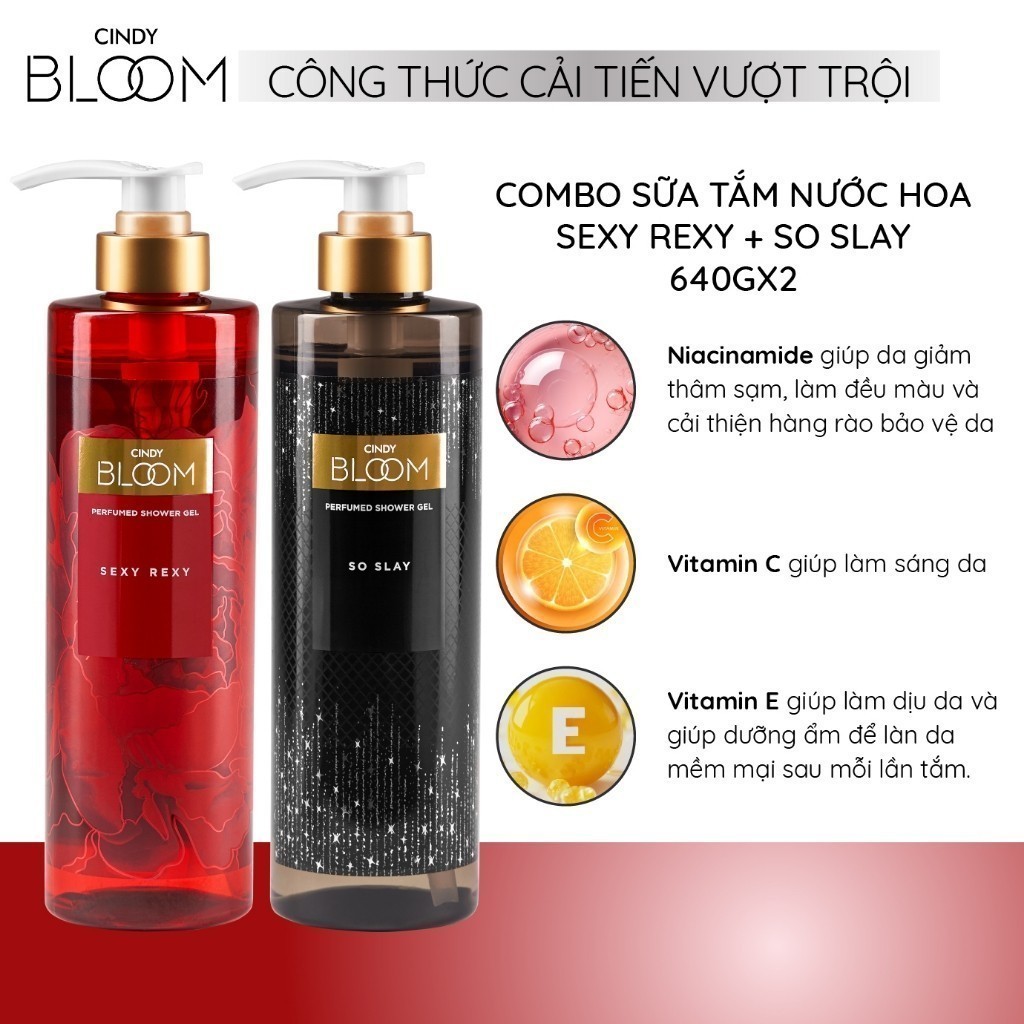 Ảnh Combo Sữa tắm nước hoa Cindy Bloom Sexy Rexy Quyến rũ + So Slay Thu hút 640g/chai 1