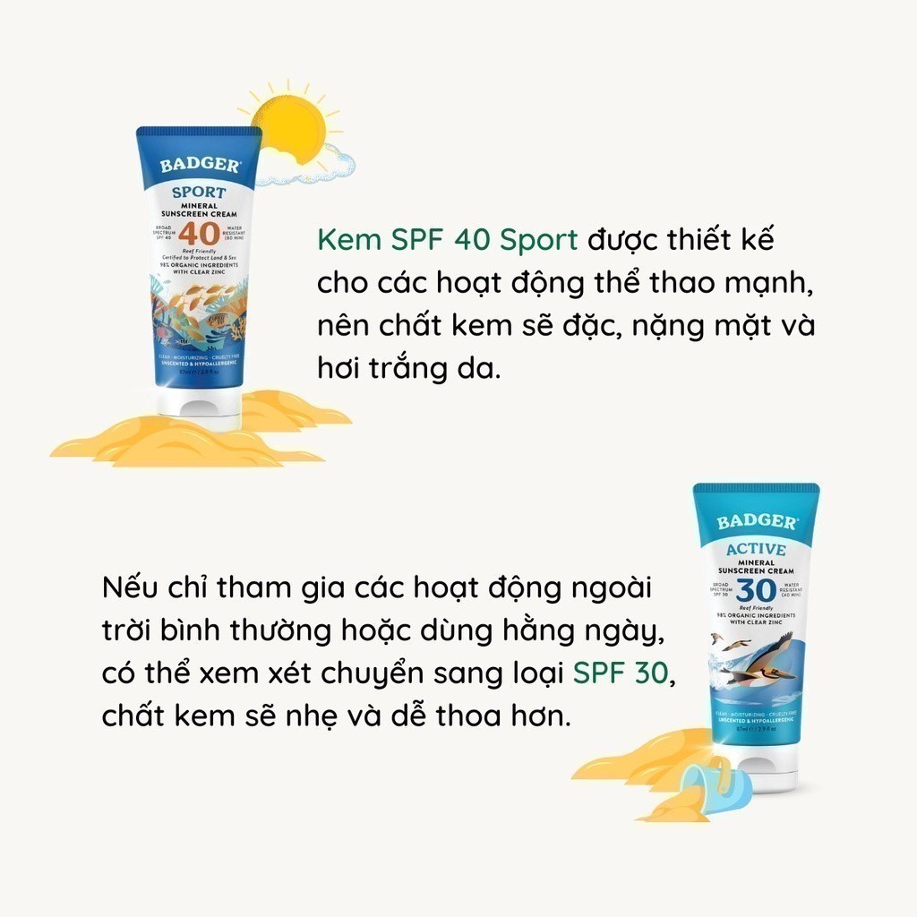 Ảnh Kem chống nắng vật lý thể thao BADGER Sport Clear SPF 40 - kháng nước mạnh, bảo vệ phổ rộng an toàn san hô - 87mL 4