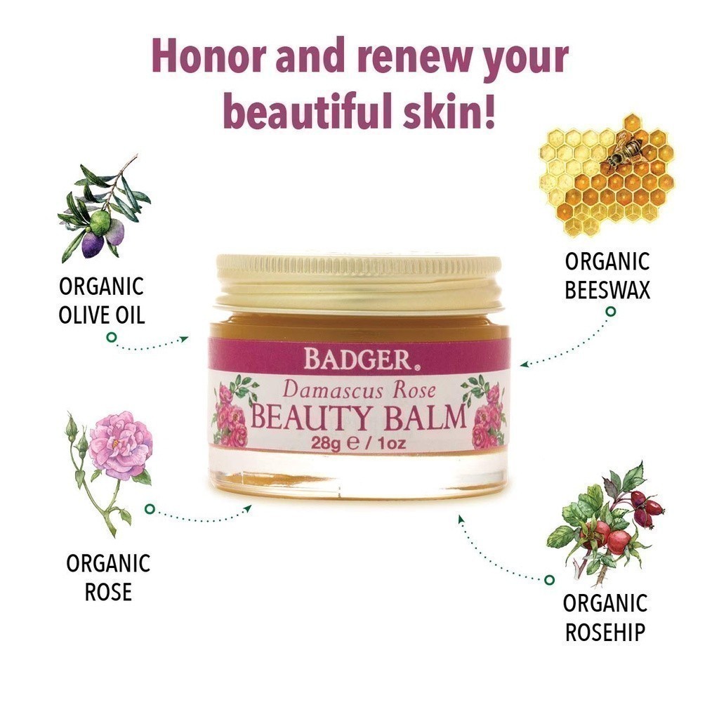 Ảnh Sáp dưỡng da hoa hồng hữu cơ BADGER Rose organic beauty balm - Dưỡng ẩm sâu cho da khô và da lão hóa - 28g 1
