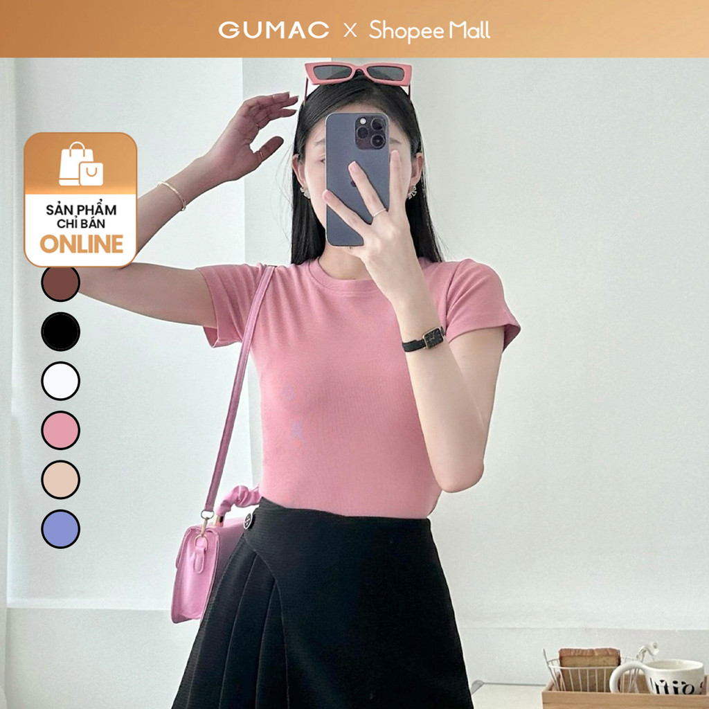 Ảnh Áo thun nữ cổ tròn form ôm body chất vải thun gân co giản mát mẻ thời trang GUMAC LATE0602 1