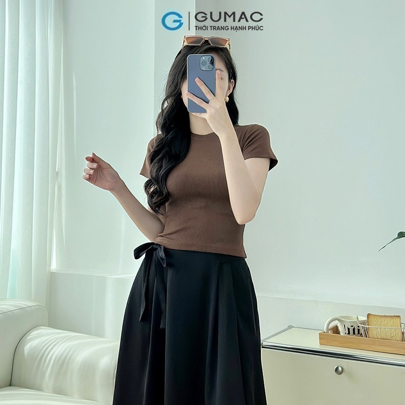 Ảnh Áo thun nữ cổ tròn form ôm body chất vải thun gân co giản mát mẻ thời trang GUMAC LATE0602 4